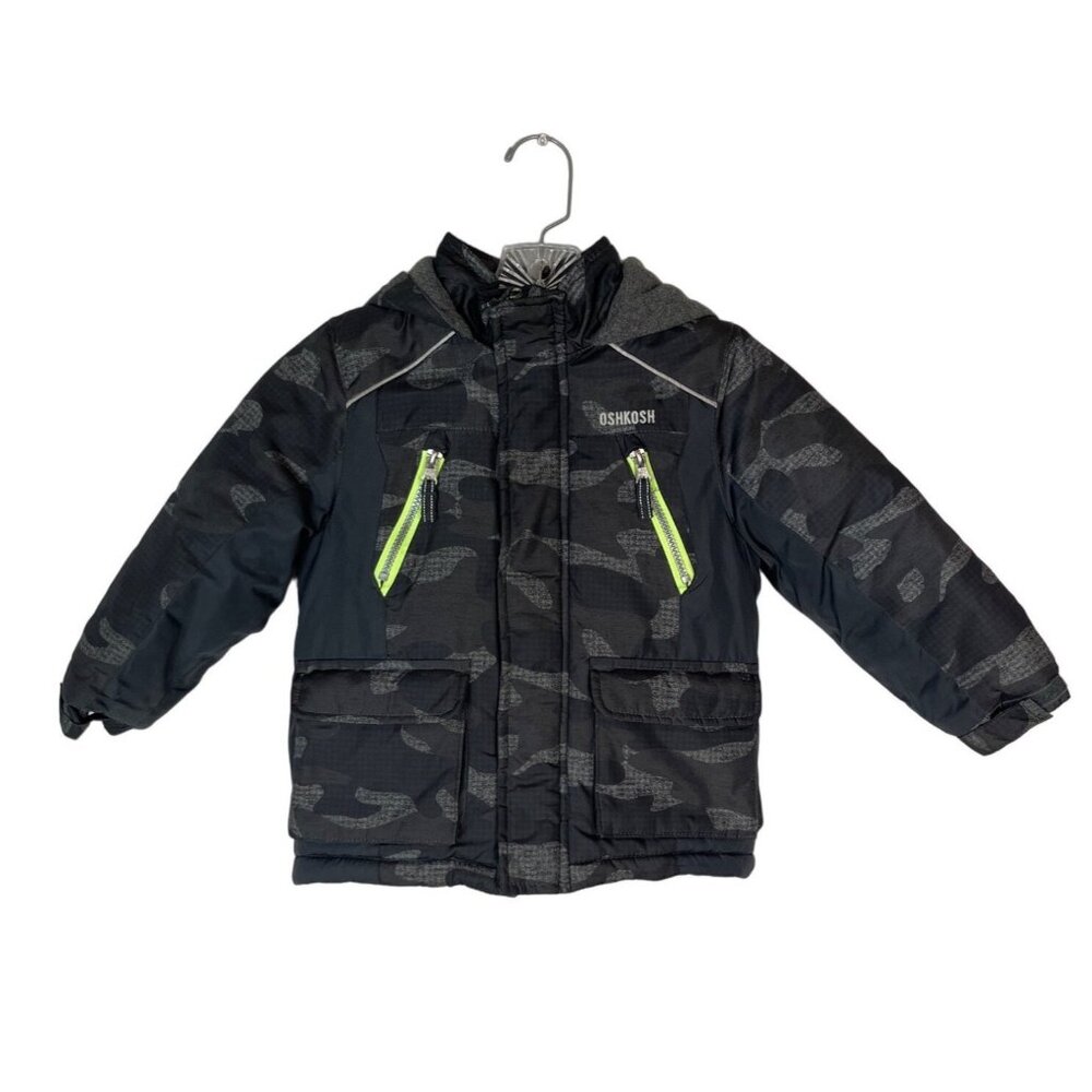 Osh Kosh B'Gosh Coat Kids Size 4 Gray Hood Zipper Camo